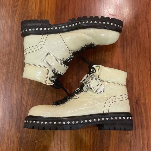 Lola Cruz Cream Patent Moto Boots - Picture 7 of 16